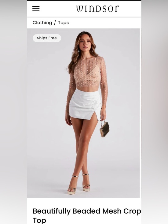 Windsor Tops - NWT Windsor Beautifully Beaded Mesh Crop Top in Natural (Nude) size Medium